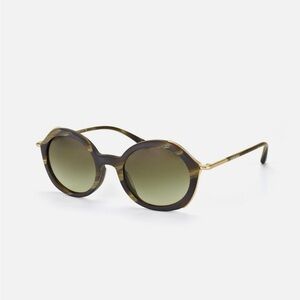 Giorgio Armani Round Olive Brown Gradient Sunglasses with Gold Temples